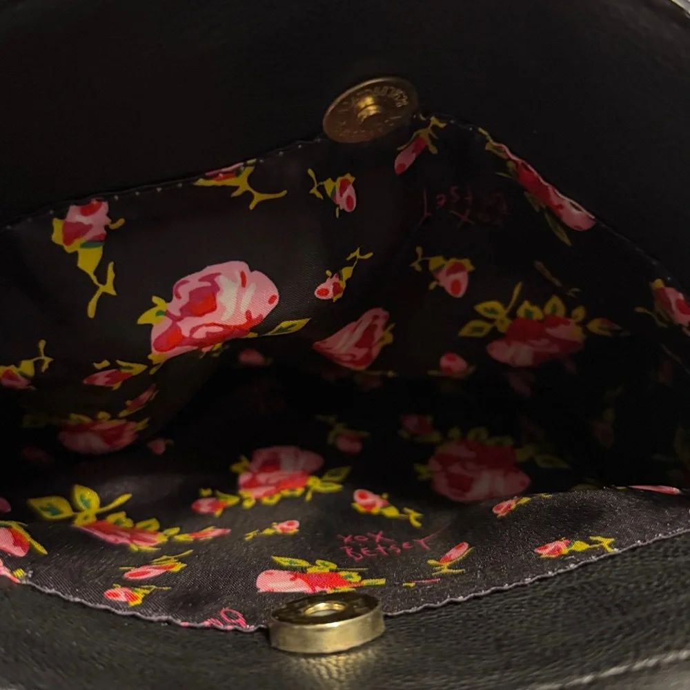 Betsey Johnson Black & White Pebble Satchel with Pink Bow